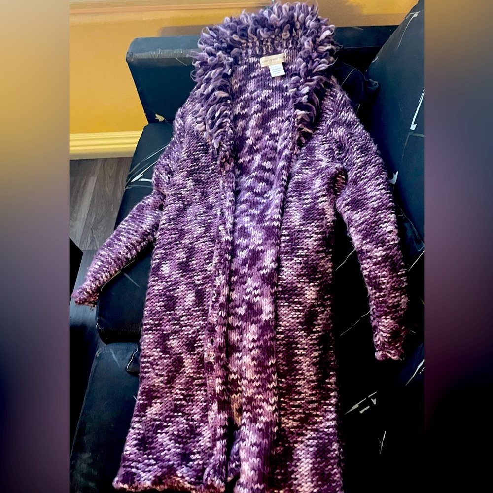 Pre-Owned Purple Print Susan Graver Sweatercoat